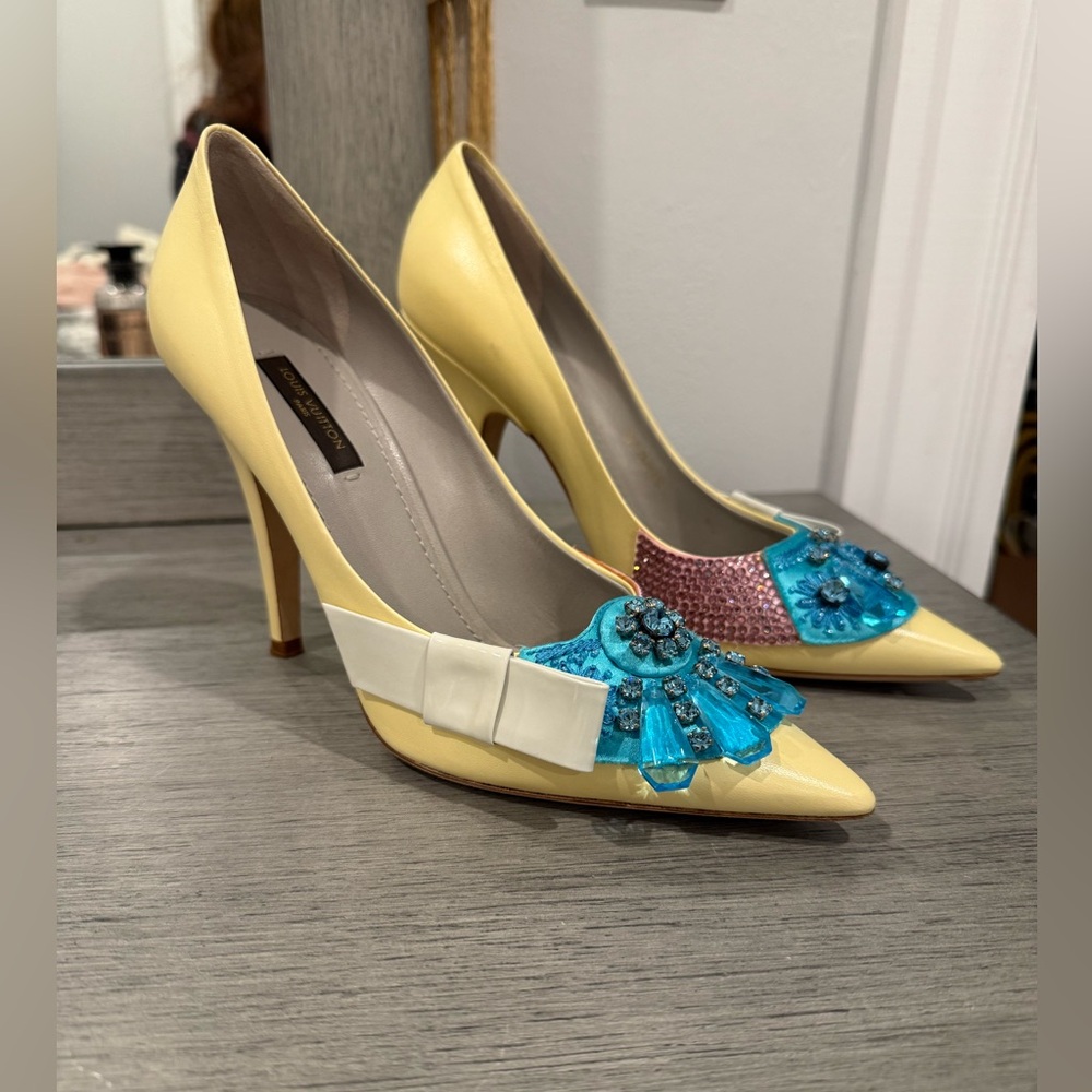 Louis Vuitton Spring 2008 Yellow Leather Crystal Embellished Heels